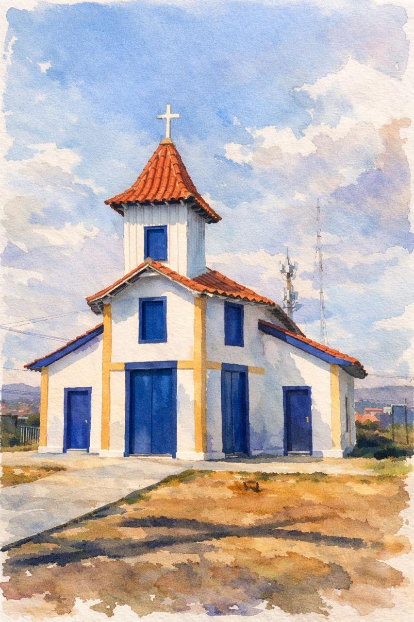 Aquarela da Capela Senhor do Bonfim, em Montes Claros